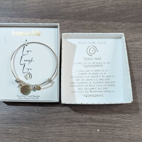 Love This Life Stainless Steel Bangle Bracelet With Charms  New - Picture 2 of 7